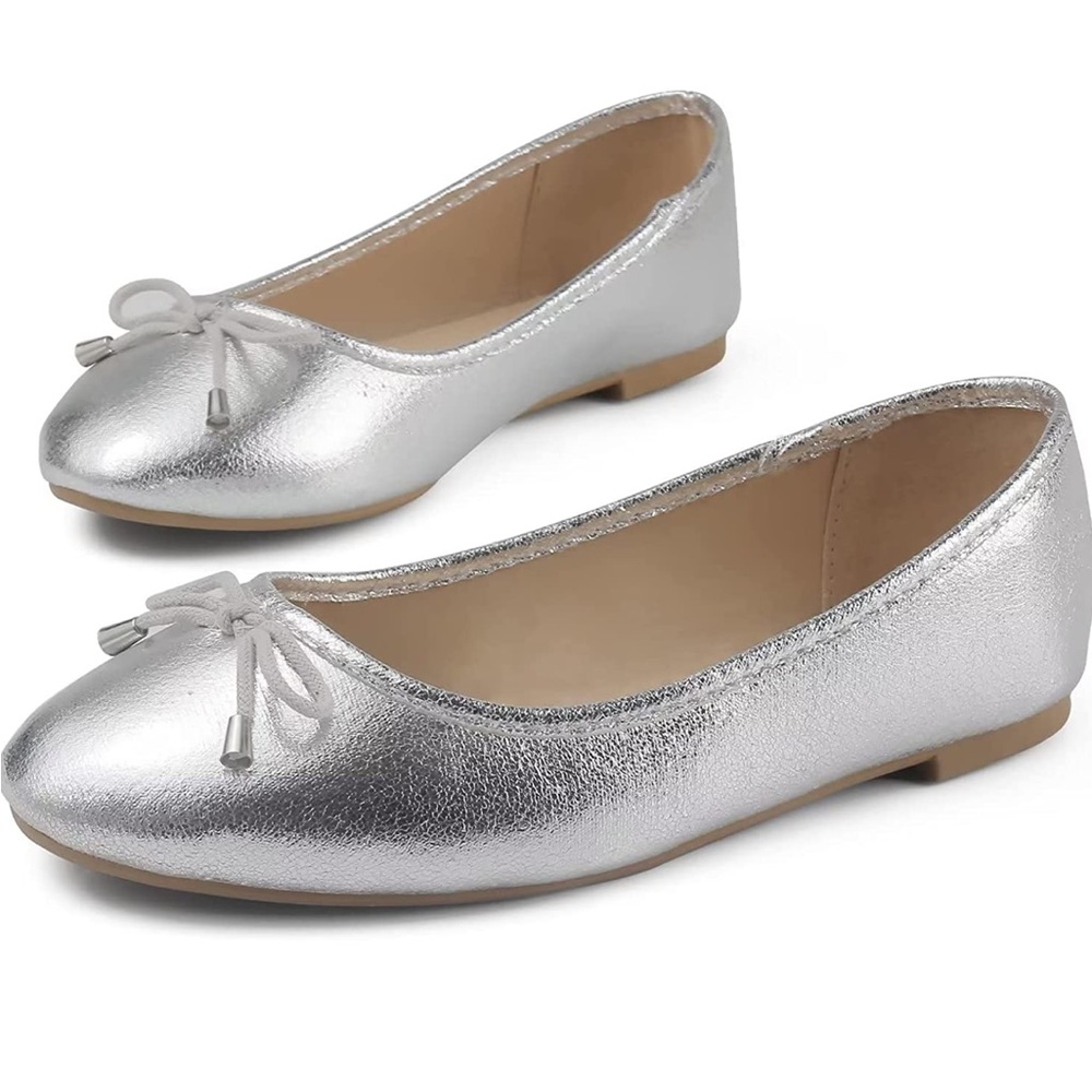 Metallic Silver Ballet Flats
